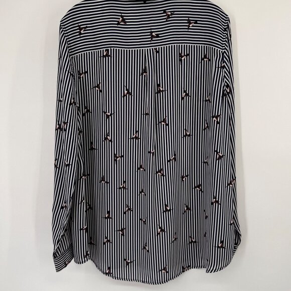 Roz & Ali Womens Button-Up Striped Blouse humming bird Print blue size XL - Picture 10 of 14